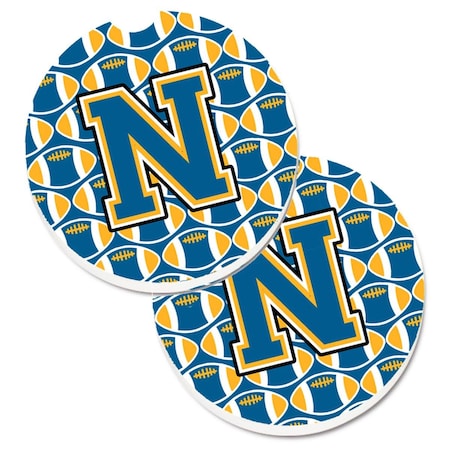 Carolines Treasures Letter N Football Blue and Gold  Cup Holder Car Coaster, PK2 CJ1077-NCARC